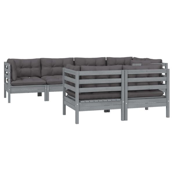 vidaXL 7 Piece Garden Lounge Set with Grey Cushions Solid Pinewood
