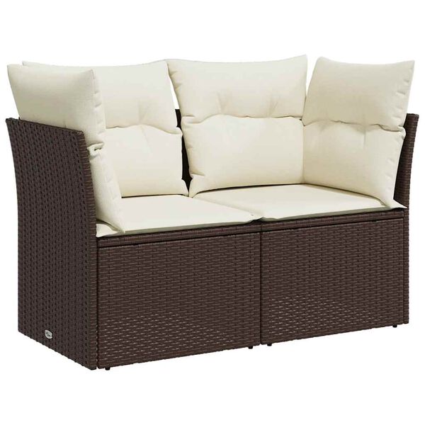 vidaXL Garden Sofa with Cushions 2-Seater Brown Poly Rattan