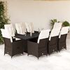 vidaXL 9 Piece Garden Dining Set with Cushions Brown Poly Rattan
