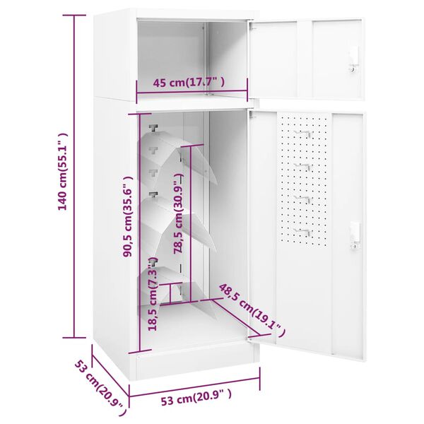 vidaXL Saddle Cabinet White 53x53x140 cm Steel