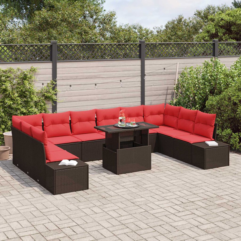vidaXL 11 Piece Garden Sofa Set with Cushions Brown Poly Rattan