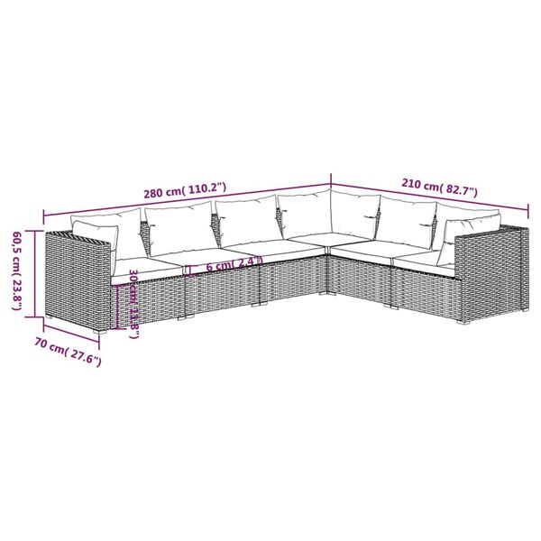 vidaXL 6 Piece Garden Lounge Set with Cushions Poly Rattan Black