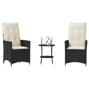 vidaXL 3 Piece Bistro Set with Cushions Black Poly Rattan