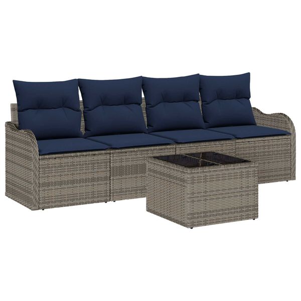 vidaXL 5 Piece Garden Sofa Set with Cushions Grey Poly Rattan