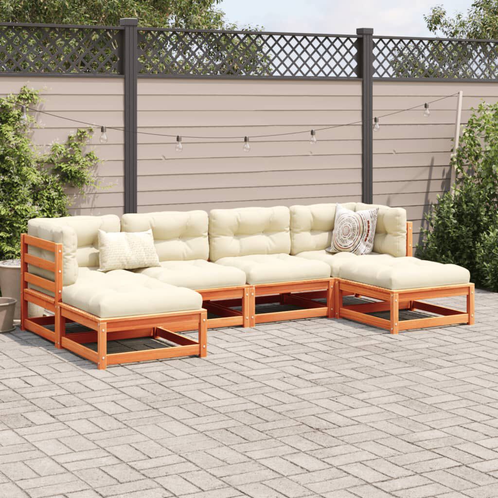 vidaXL 6 Piece Garden Sofa Set with Cushions Wax Brown Solid Wood Pine