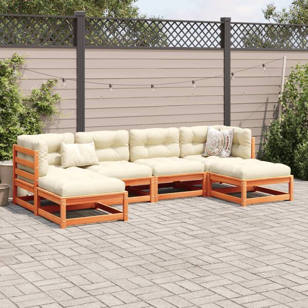vidaXL 6 Piece Garden Sofa Set with Cushions Wax Brown Solid Wood Pine