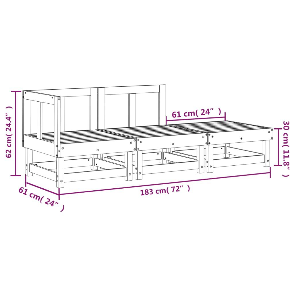 vidaXL 3 Piece Garden Lounge Set White Solid Wood Pine
