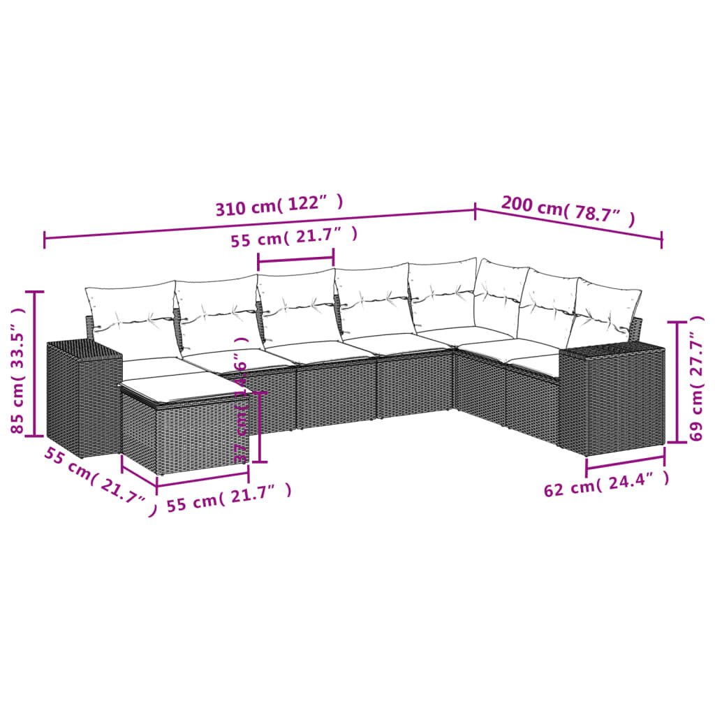 vidaXL 8 Piece Garden Sofa Set with Cushions Black Poly Rattan