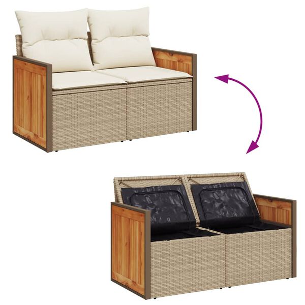 vidaXL Garden Sofa with Cushions 2-Seater Beige Poly Rattan