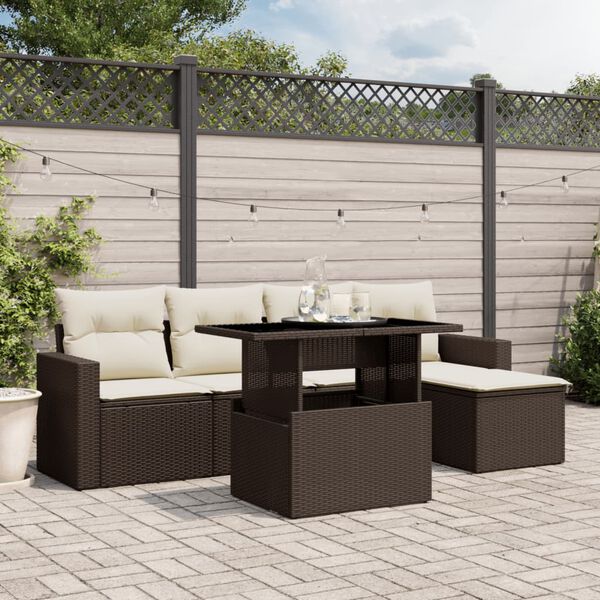 vidaXL 6 Piece Garden Sofa Set with Cushions Brown Poly Rattan