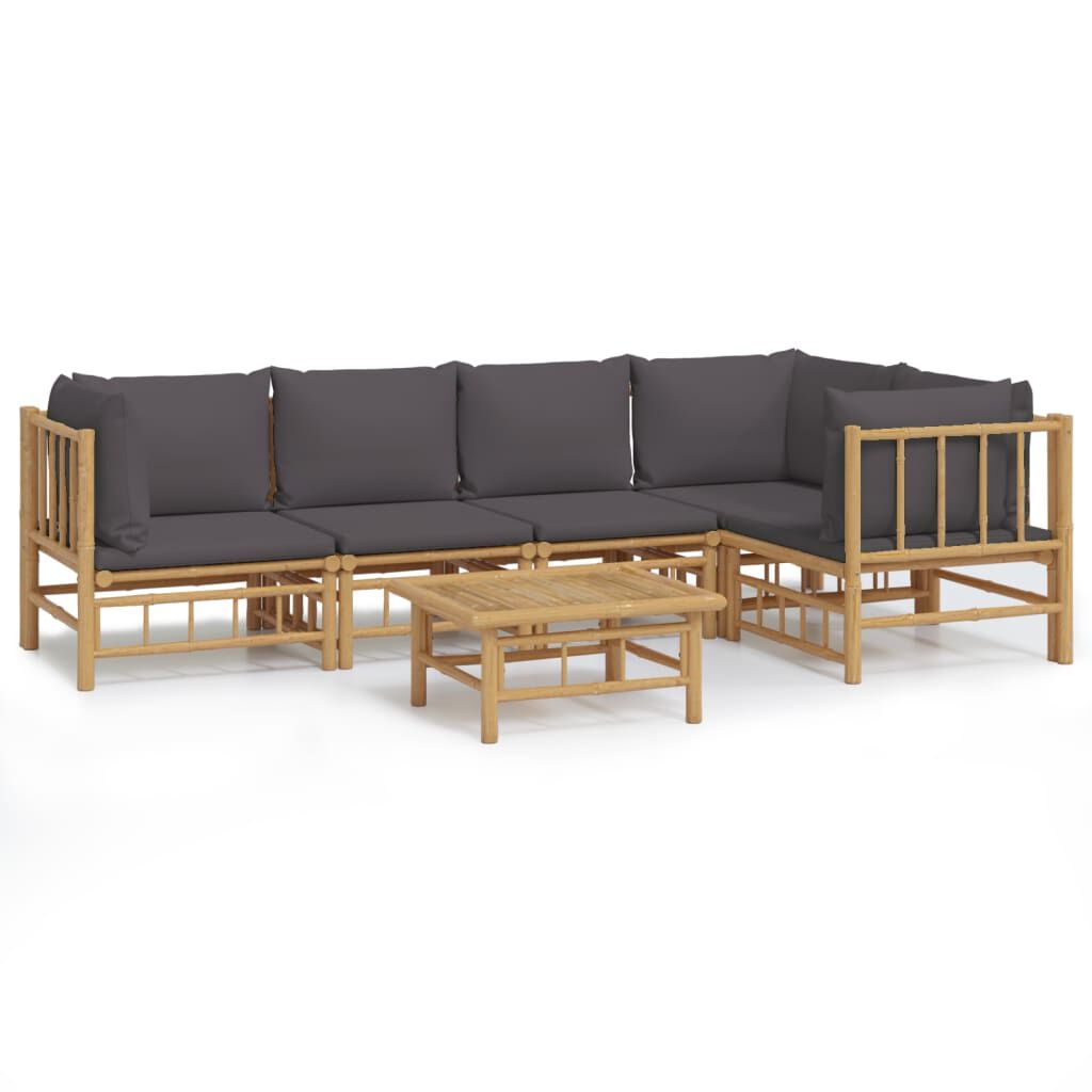 vidaXL 6 Piece Garden Lounge Set with Dark Grey Cushions Bamboo