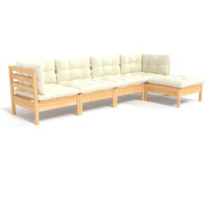 vidaXL 5 Piece Garden Lounge Set with Cream Cushions Pinewood