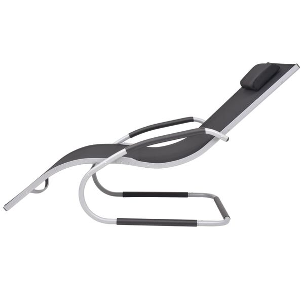 vidaXL Sun Lounger with Pillow Aluminium and Textilene Black