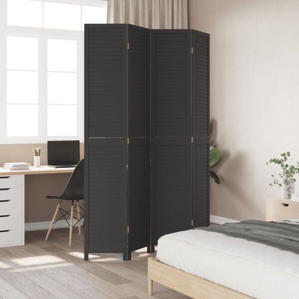 vidaXL Room Divider&nbsp;4 Panels Black Solid Wood Paulownia