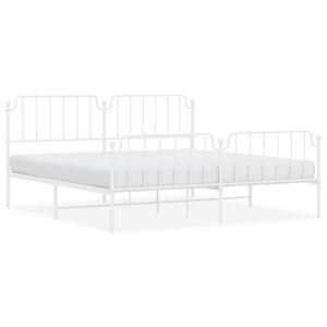 vidaXL Metal Bed Frame without Mattress with Footboard&nbsp;White 193x203cm