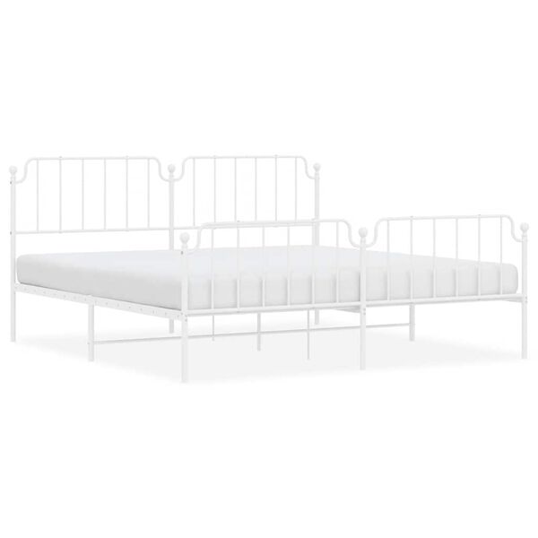 vidaXL Metal Bed Frame without Mattress with Footboard&nbsp;White 193x203cm