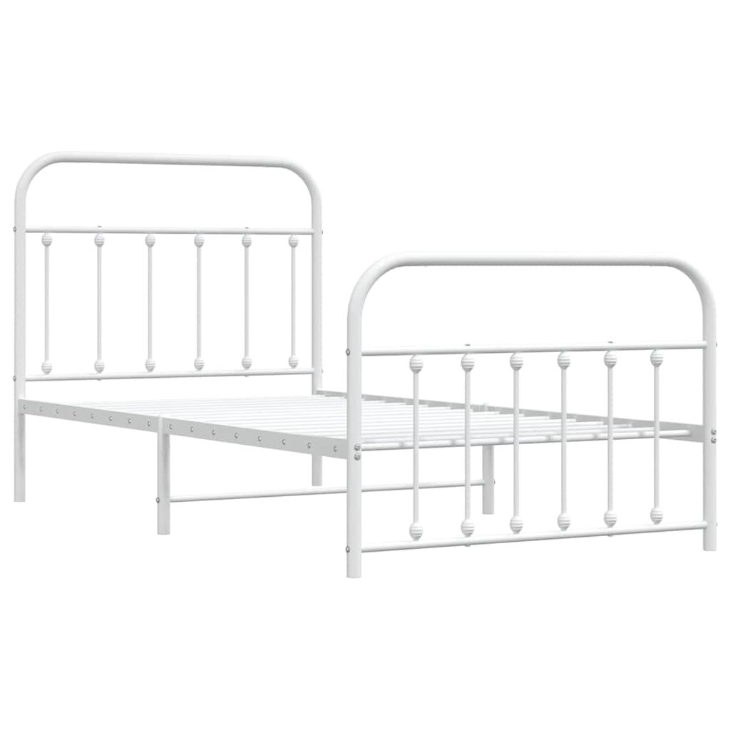 vidaXL Metal Bed Frame without Mattress with Footboard White 100x190cm