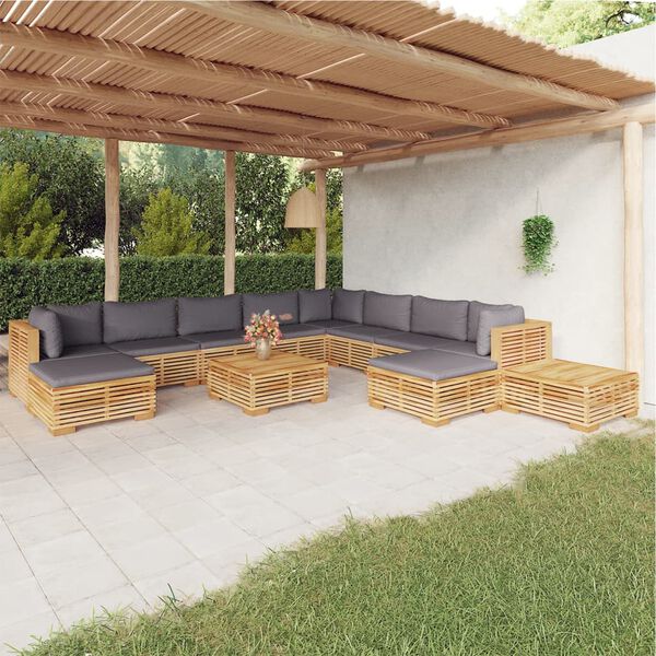 vidaXL 12 Piece Garden Lounge Set with Cushions Solid Teak Wood