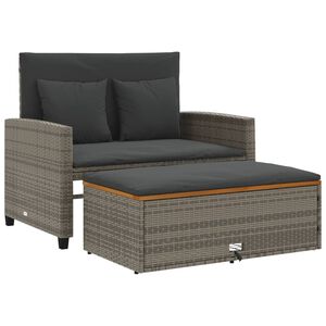 vidaXL Garden Sofa with Cushions 2-Seater Grey Poly Rattan&Acacia Wood