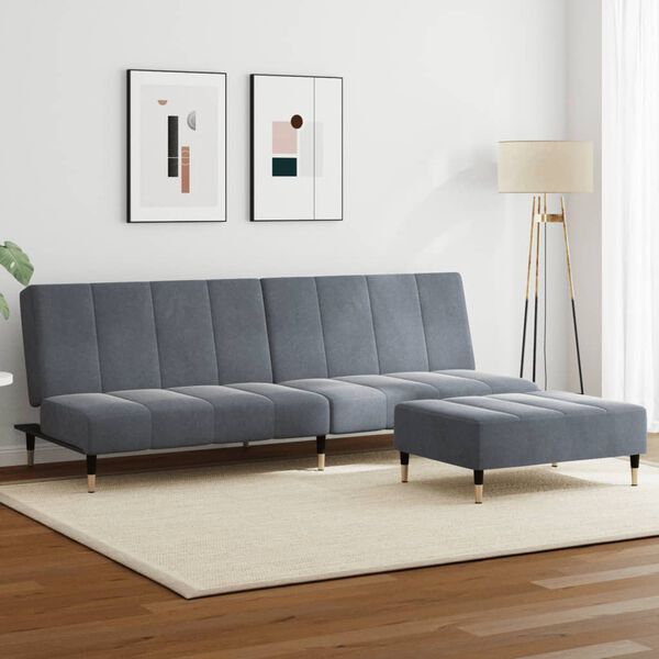 vidaXL 2-Seater Sofa Bed with Footstool Dark Grey Velvet