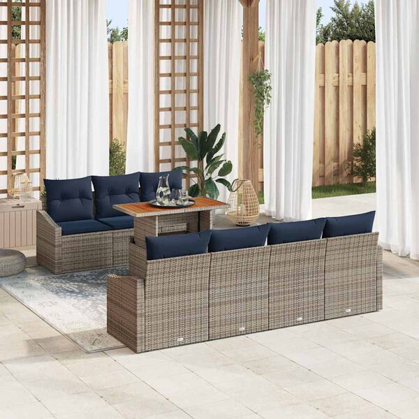 vidaXL Garden Dining Set with Cushion 8 pcs Grey and Navy