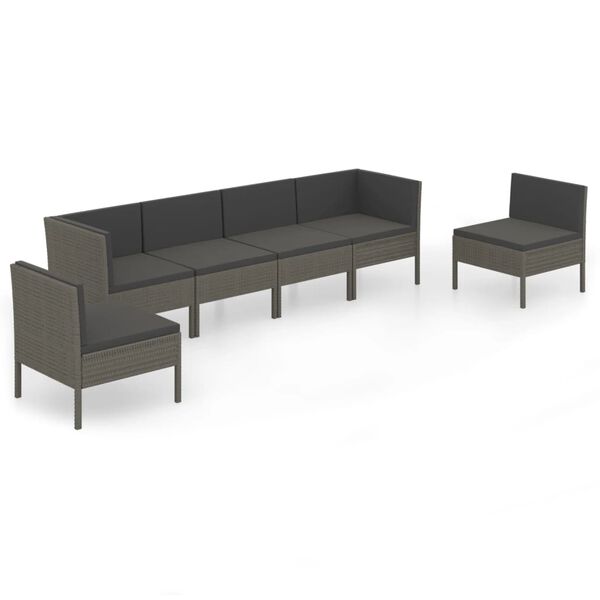 vidaXL 6 Piece Garden Lounge Set with Cushions Poly Rattan Grey