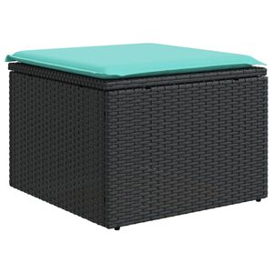 vidaXL Garden Stool with Cushion Black 55x55x37 cm Poly Rattan