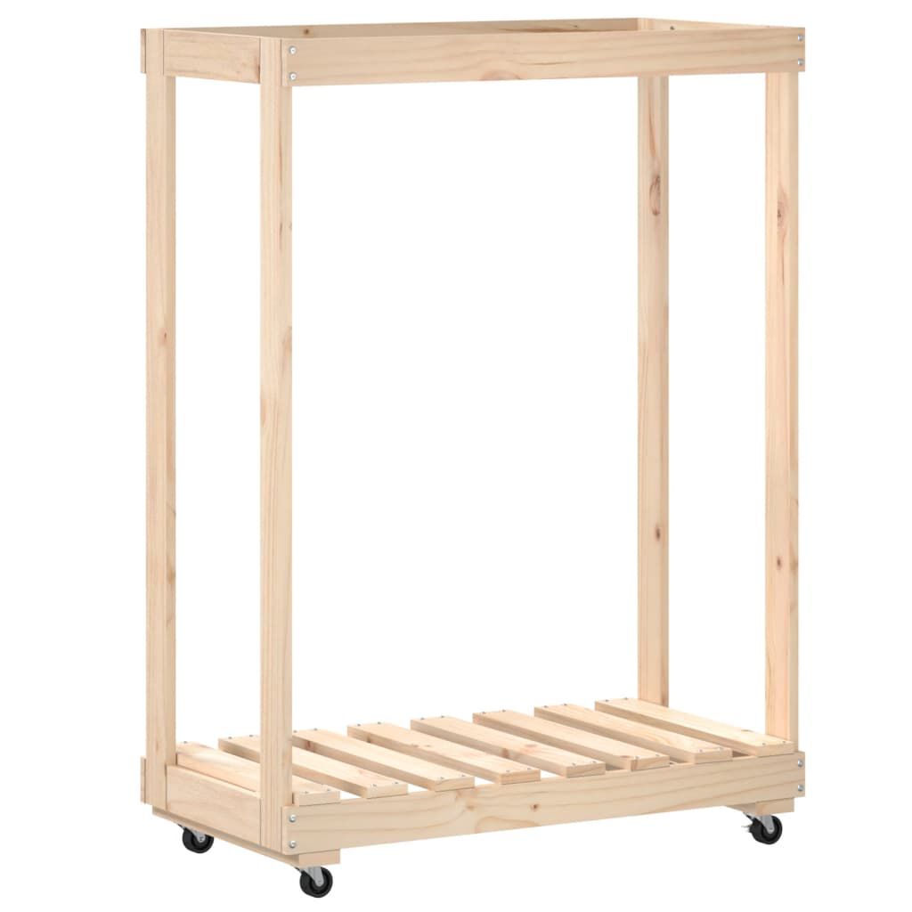 vidaXL Log Holder with Wheels 76.5x40x108 cm Solid Wood Pine