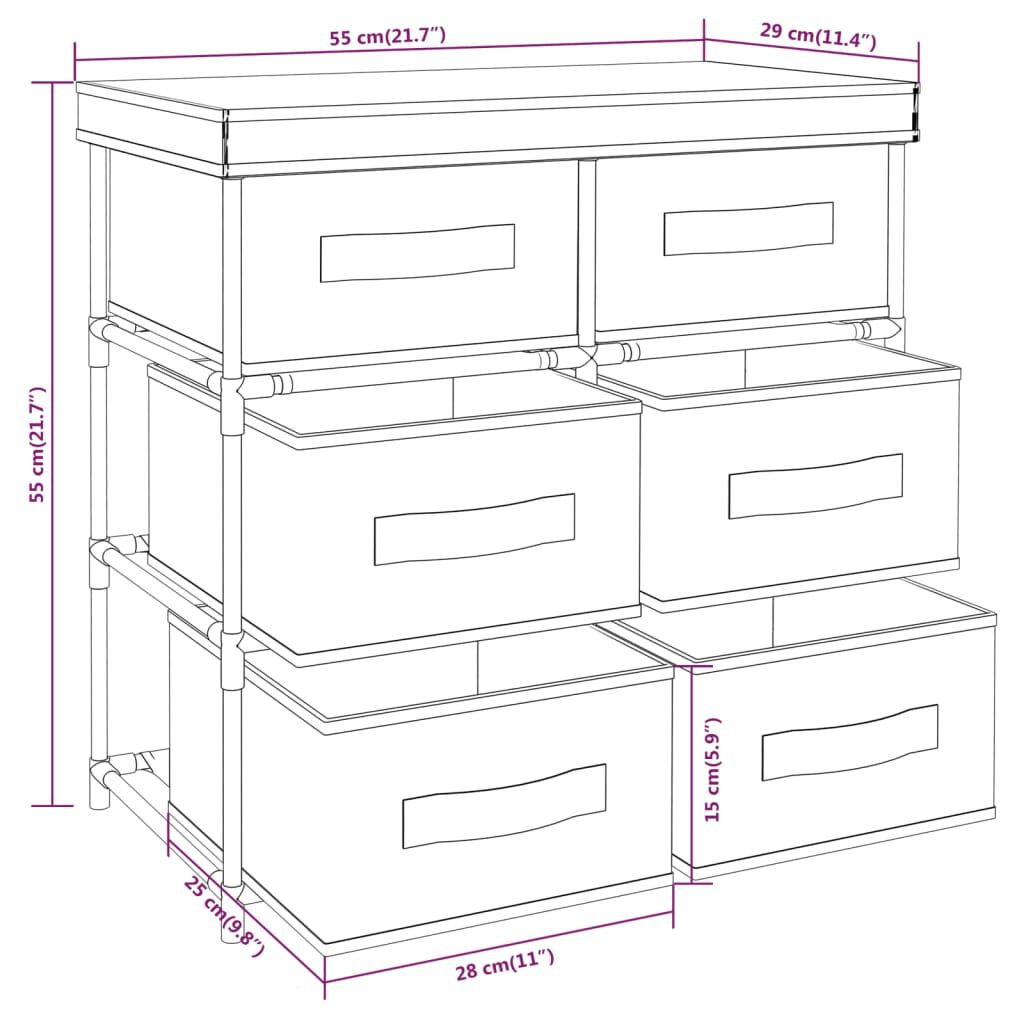 vidaXL Storage Cabinet with 6 Drawers 55x29x55 cm Cream Steel