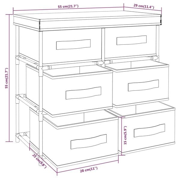vidaXL Storage Cabinet with 6 Drawers 55x29x55 cm Cream Steel