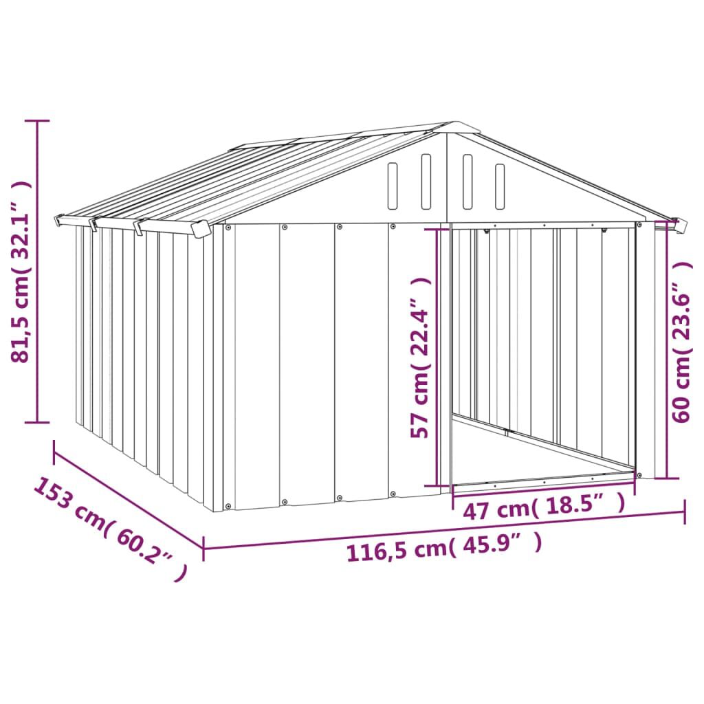 vidaXL Dog House Grey 116.5x153x81.5 cm Galvanised Steel