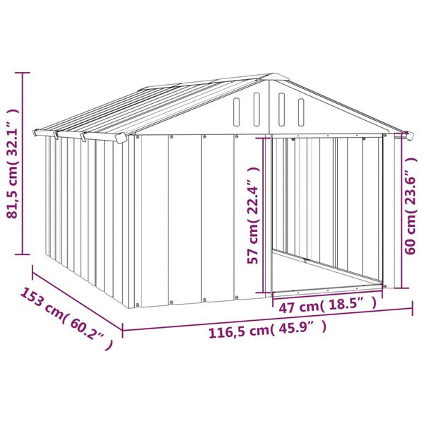 vidaXL Dog House Grey 116.5x153x81.5 cm Galvanised Steel