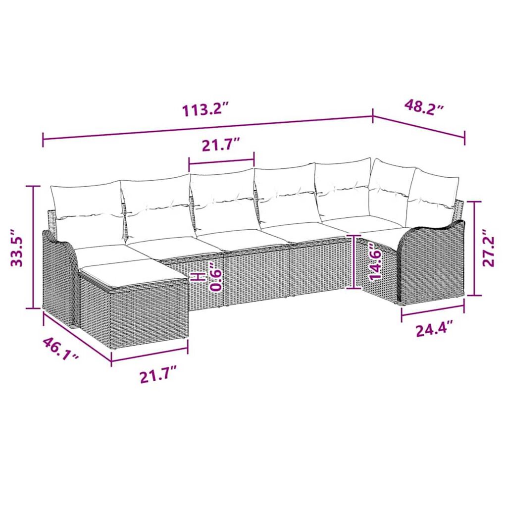 vidaXL Garden Sofa Set with Cushion 7 pcs Black, turquoise Poly rattan