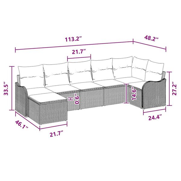 vidaXL Garden Sofa Set with Cushion 7 pcs Black, turquoise Poly rattan