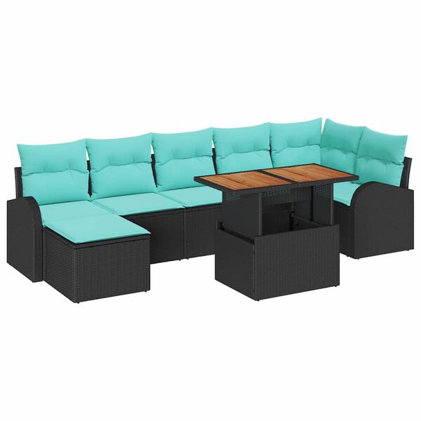 vidaXL Garden Sofa Set with Cushion 8 pcs Black and blue