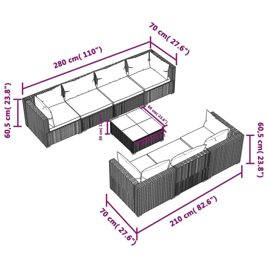 vidaXL 8 Piece Garden Lounge Set with Cushions Poly Rattan Black
