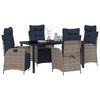 vidaXL Garden Dining Set with Cushion 5 pcs Grey and Black Rattan