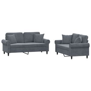 vidaXL 2 Piece Sofa Set with Pillows Dark Grey Velvet