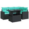 vidaXL 5 Piece Garden Sofa Set with Cushions Black Poly Rattan Acacia