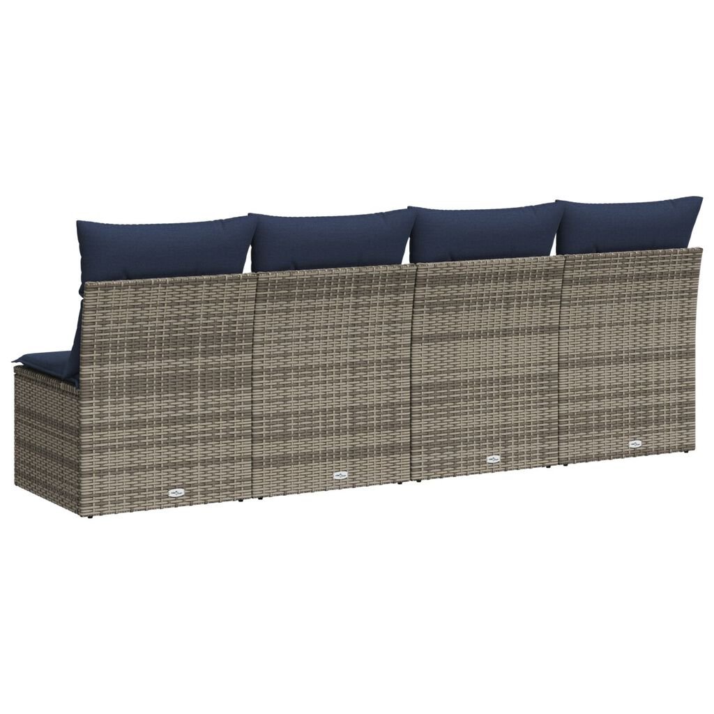 vidaXL Garden Sofa with Cushions 4-Seater Grey Poly Rattan