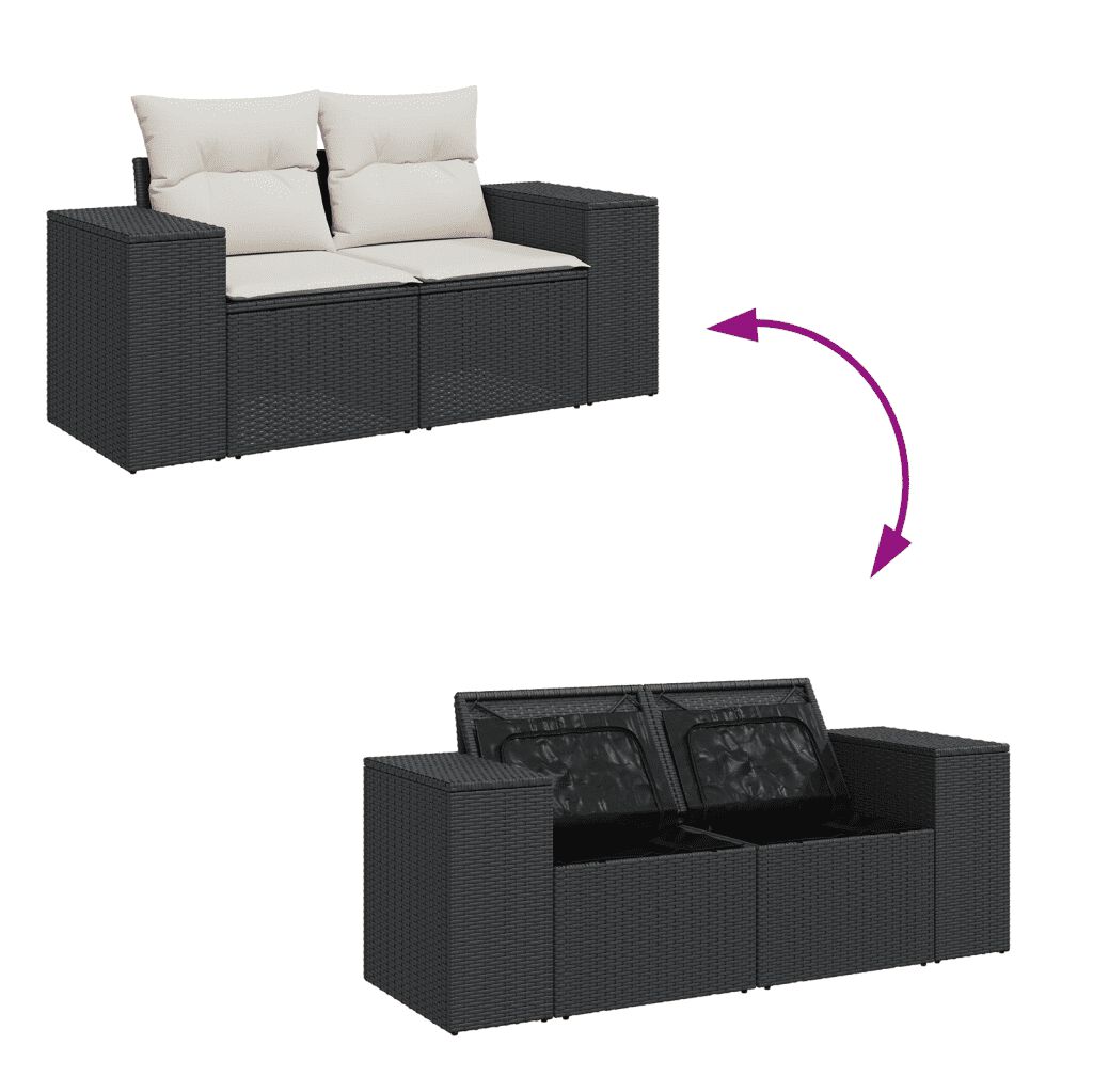 vidaXL 10 Piece Garden Sofa Set with Cushions Black Poly Rattan