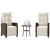 vidaXL 3 Piece Bistro Set with Cushions Brown Poly Rattan
