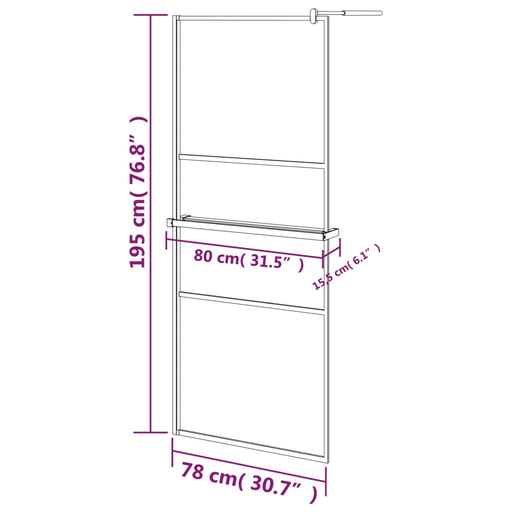 vidaXL Walk-in Shower Wall with Shelf Black 80x195 cm ESG Glass&Aluminium