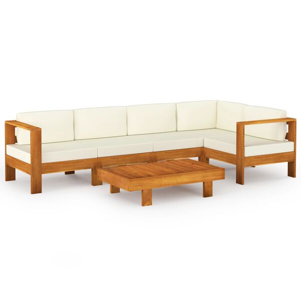 vidaXL 6 Piece Garden Lounge Set with Cream White Cushions Acacia Wood