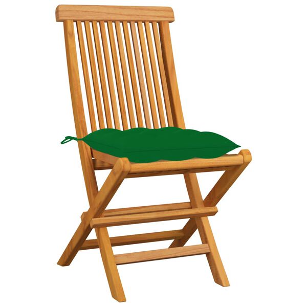 vidaXL Garden Chairs with Green Cushions 4 pcs Solid Teak Wood