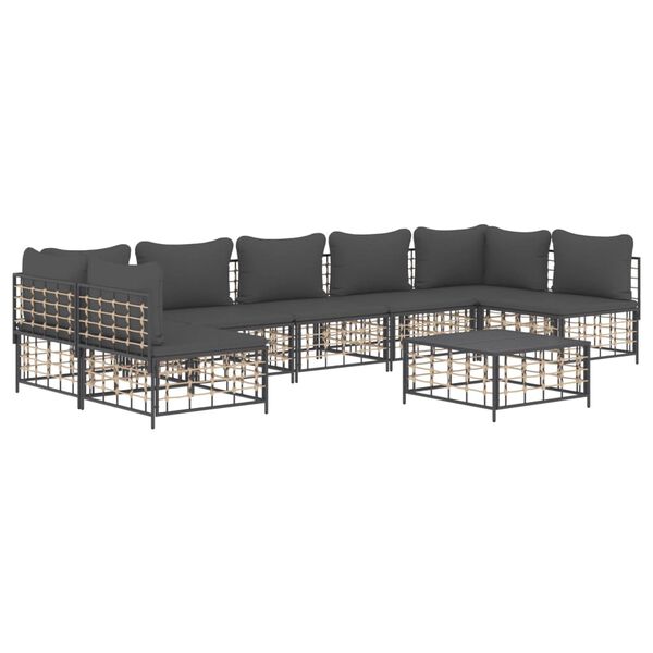 vidaXL 8 Piece Garden Lounge Set with Cushions Anthracite Poly Rattan