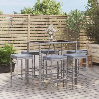 vidaXL 7 Piece Garden Bar Set with Cushions Grey Poly Rattan