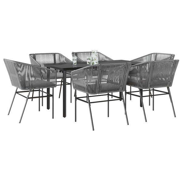 vidaXL 7 Piece Garden Dining Set with Cushions Grey Poly Rattan Glass