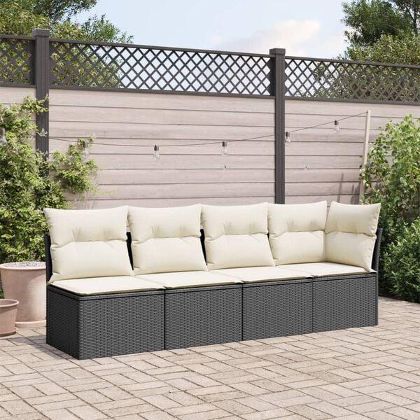vidaXL Garden Sofa with Cushions 4-Seater Black Poly Rattan