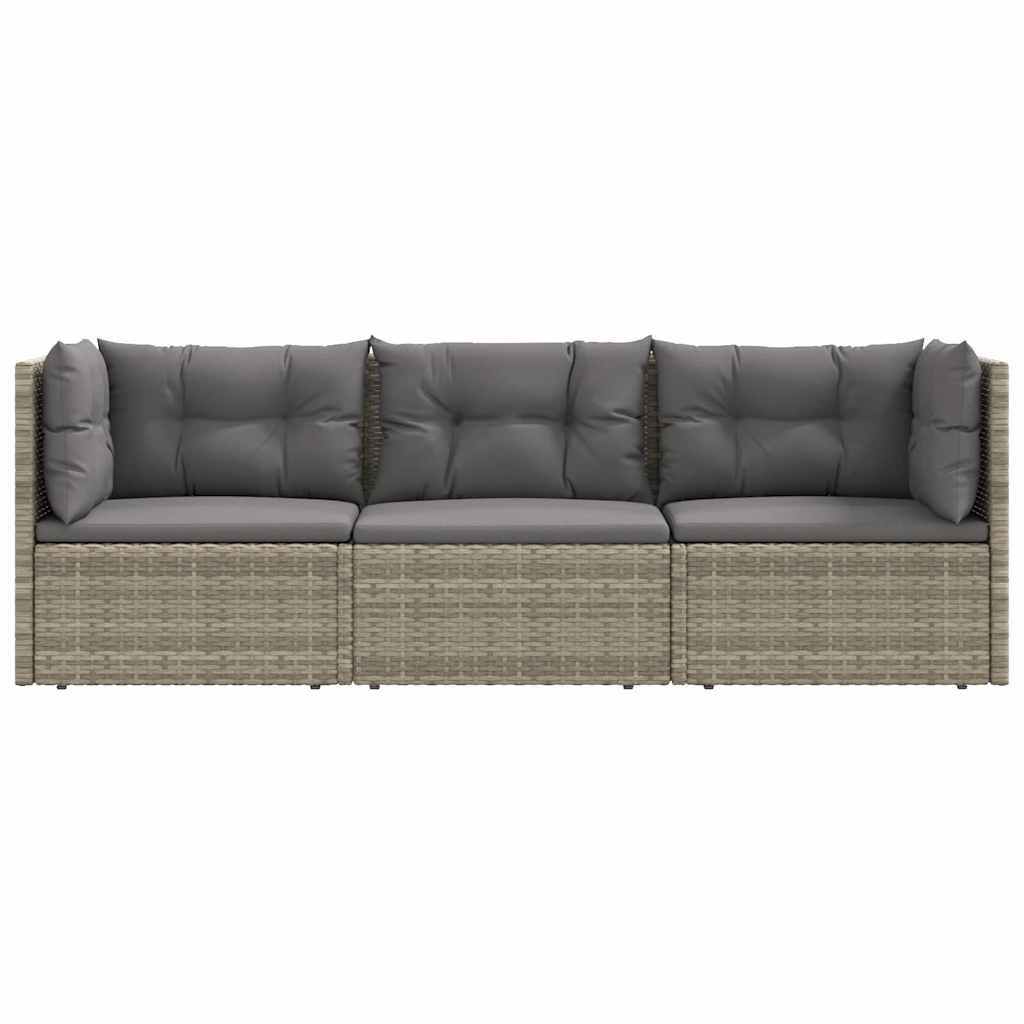 vidaXL 3 Piece Garden Lounge Set with Cushions Grey Poly Rattan